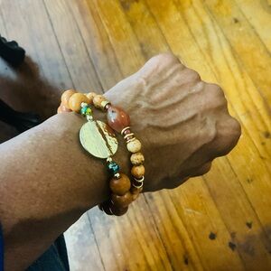 Men’s Wood Bead Gold Bracelet